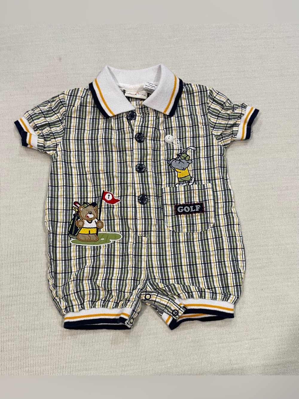 Vintage 90s B.T. Kids Golf Plaid Romper Size 3-6M NWOT